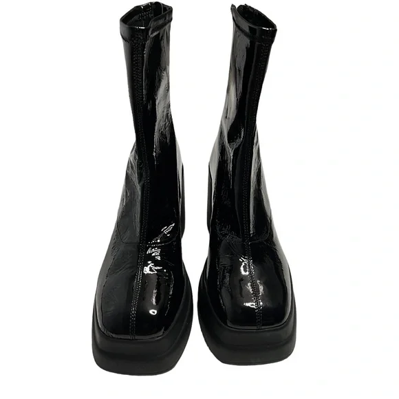 Free People Double Stack Black Patent Leather Platform Boots Size EU 39.5 NWOB - Picture 9 of 11